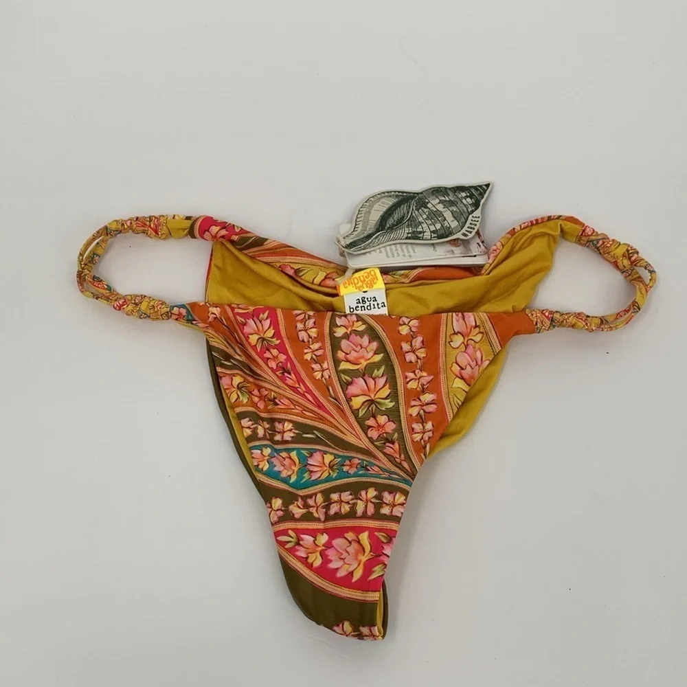 Agua Bendita Jude Lula bikini bottom swim floral orange string low rise new XL